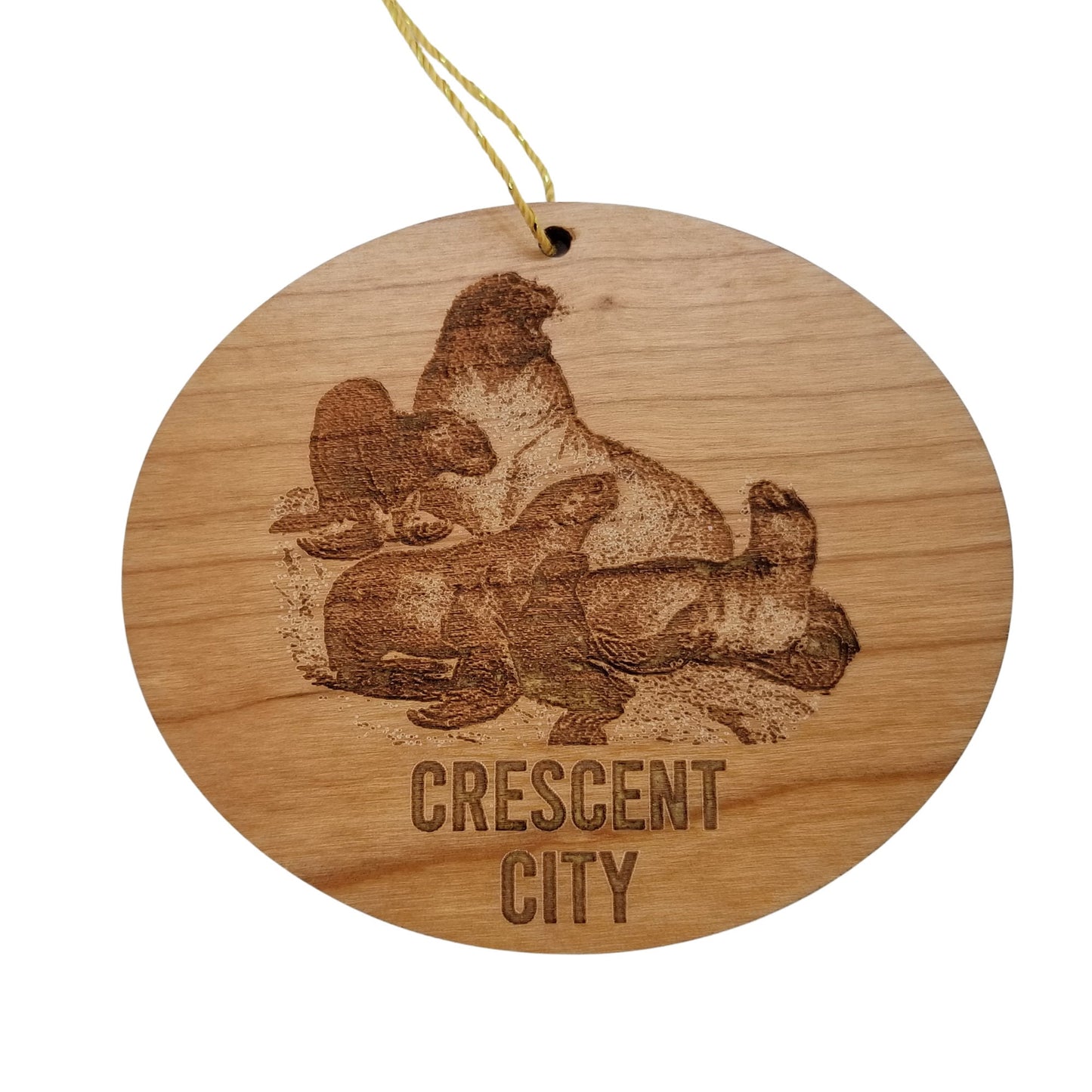 Wholesale Crescent City California Coastal Christmas Ornament Sea Lions Handmade Wood Souvenir