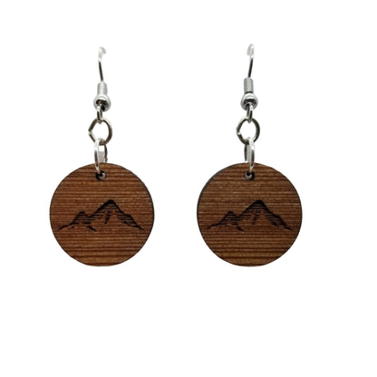 Wholesale Redwood Earrings - Mountain Engraved Wood Earrings - California Redwood Dangle Earrings - CA Souvenir Keepsake