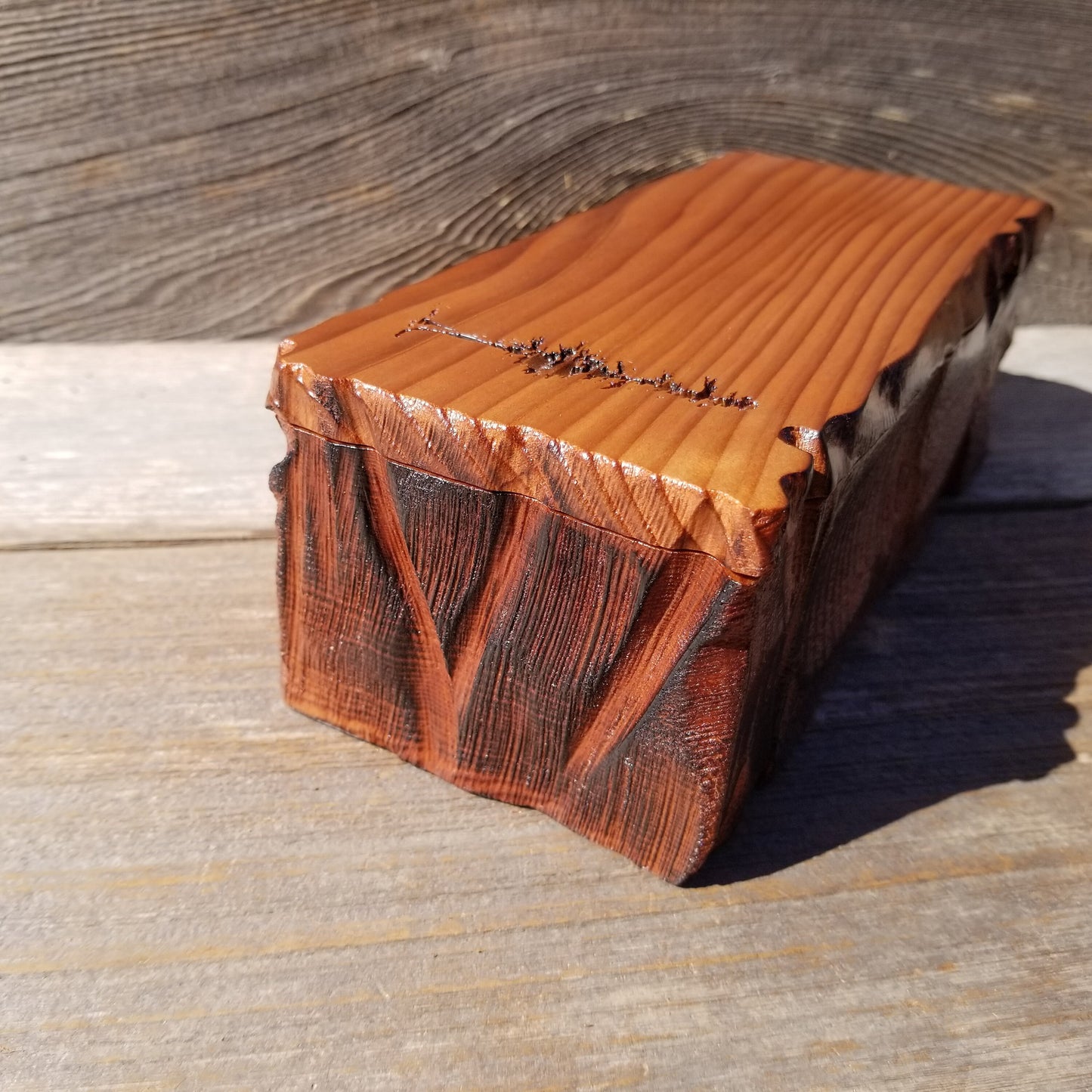 Redwood Jewelry Box Curly Wood Engraved Rustic Handmade California #587 Memento Box, Mom Gift, Anniversary Gift