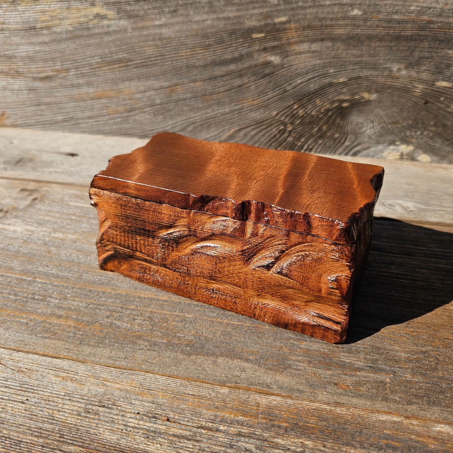 Redwood Jewelry Box Curly Wood Engraved Rustic Handmade California #660 Memento Box Dad Gift Trinkets Memories Stash Mens Valet