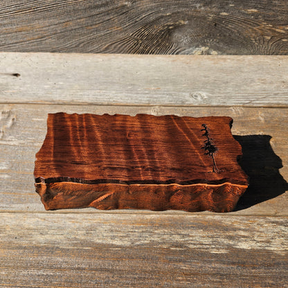 Handmade Wood Box with Redwood Tree Engraved Rustic Handmade Curly Wood #594 California Redwood Jewelry Box Storage Box