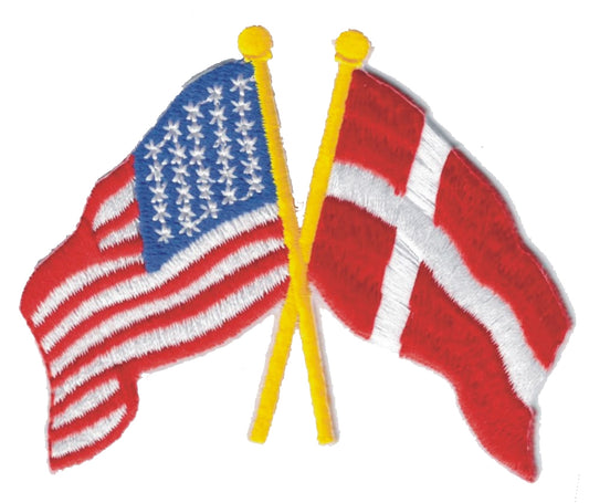 Denmark crossed USA flags souvenir embroidered patch