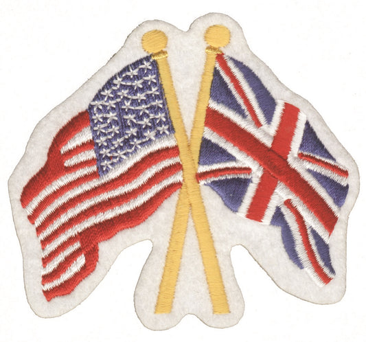 USA and Great Britain Flags Iron On Patch Crossed Flags Souvenir Badge Emblem Applique