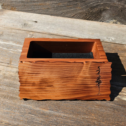 Handmade Wood Box with Redwood Tree Engraved Rustic Handmade Curly Wood #595 California Redwood Jewelry Box Storage Box