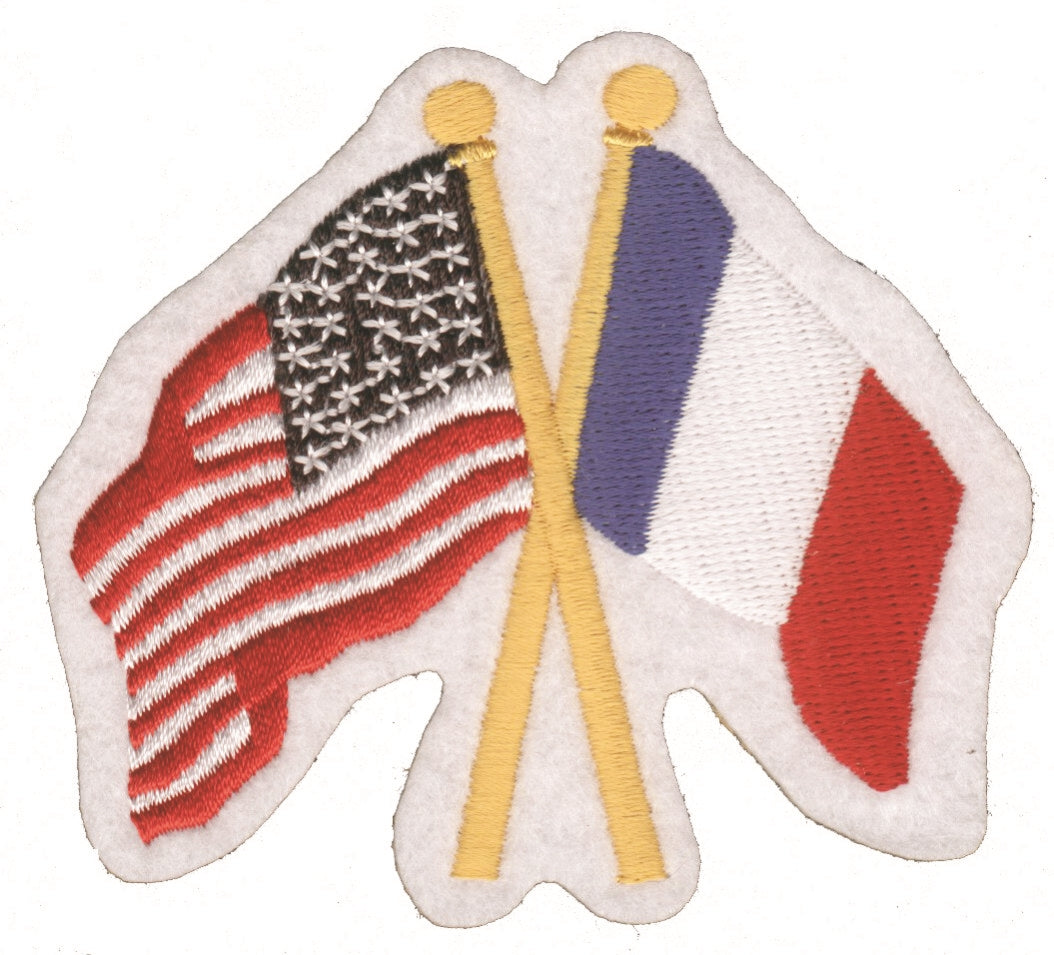 France & US flags crossed souvenir embroidered patch