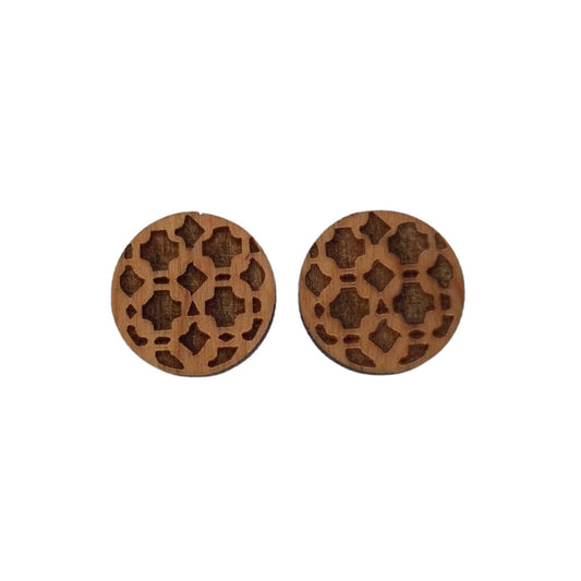 Wholesale Abstract Crosses and Dashes Pattern Earrings - Cherry Wood Earrings - Stud Earrings - Post Earrings Geometric