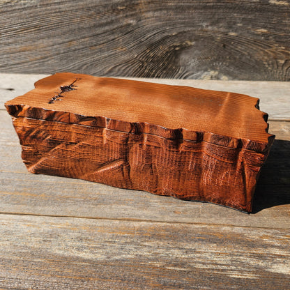 Handmade Wood Box with Redwood Tree Engraved Rustic Handmade Curly Wood #600 California Redwood Jewelry Box Storage Box