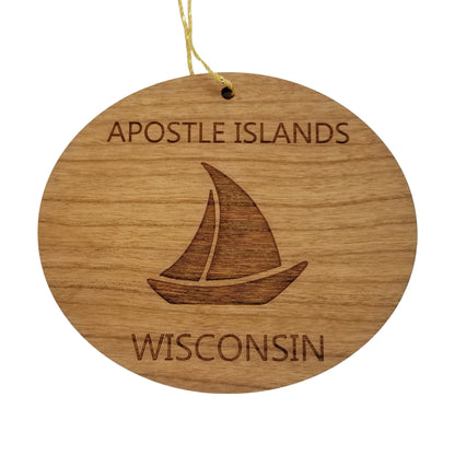 Apostle Islands Wisconsin Ornament - Handmade Wood Ornament - WI Souvenir Sailing Sailboat - Christmas Ornament 3 Inch