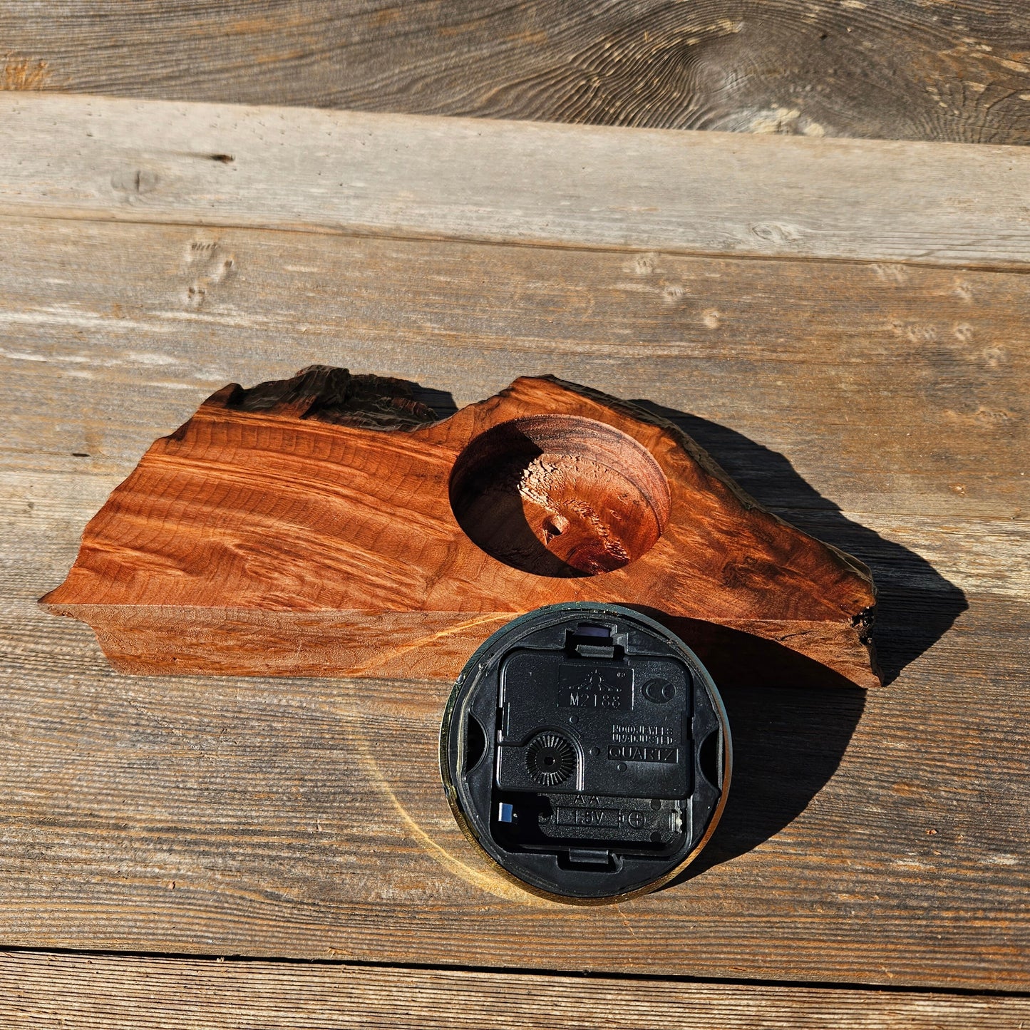 Wood Clock Desk, Office, Mantel Redwood Burl Birthday Gift, Engagement Gift, Handmade Gift for Men, Gift For Her #648