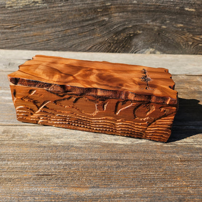 Handmade Wood Box with Redwood Tree Engraved Rustic Handmade Curly Wood #598 California Redwood Jewelry Box Storage Box