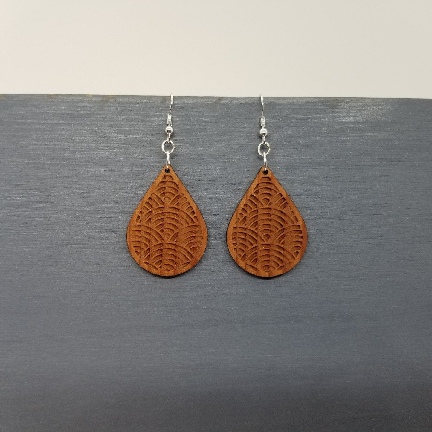 Wholesale Wood Earrings - Engraved Teardrop Wood Earrings - Dangle Earrings - Souvenir Keepsake