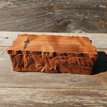 Handmade Wood Box with Redwood Tree Engraved Rustic Handmade Curly Wood #596 California Redwood Jewelry Box Storage Box