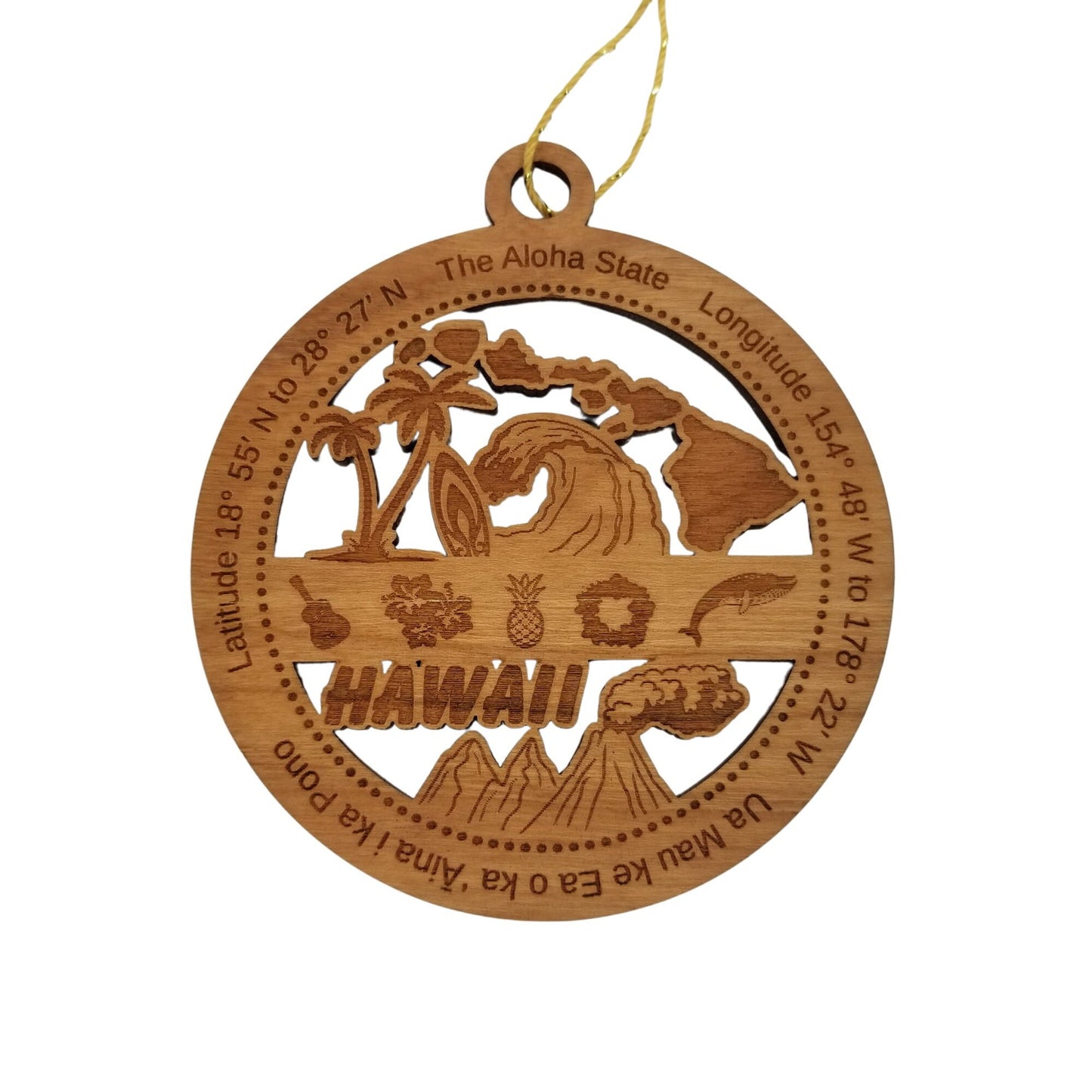 Wholesale Hawaii Wood Ornament - HI  Souvenir - Handmade In The USA