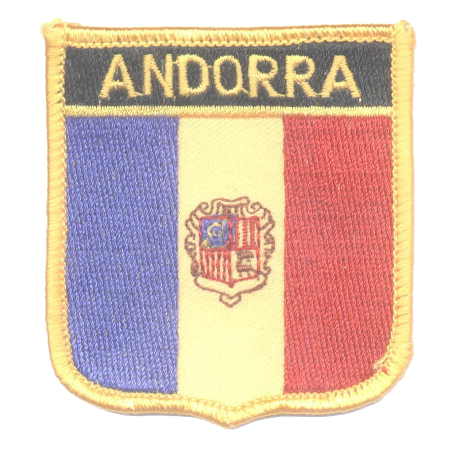 ANDORRA medium flag shield souvenir embroidered patch