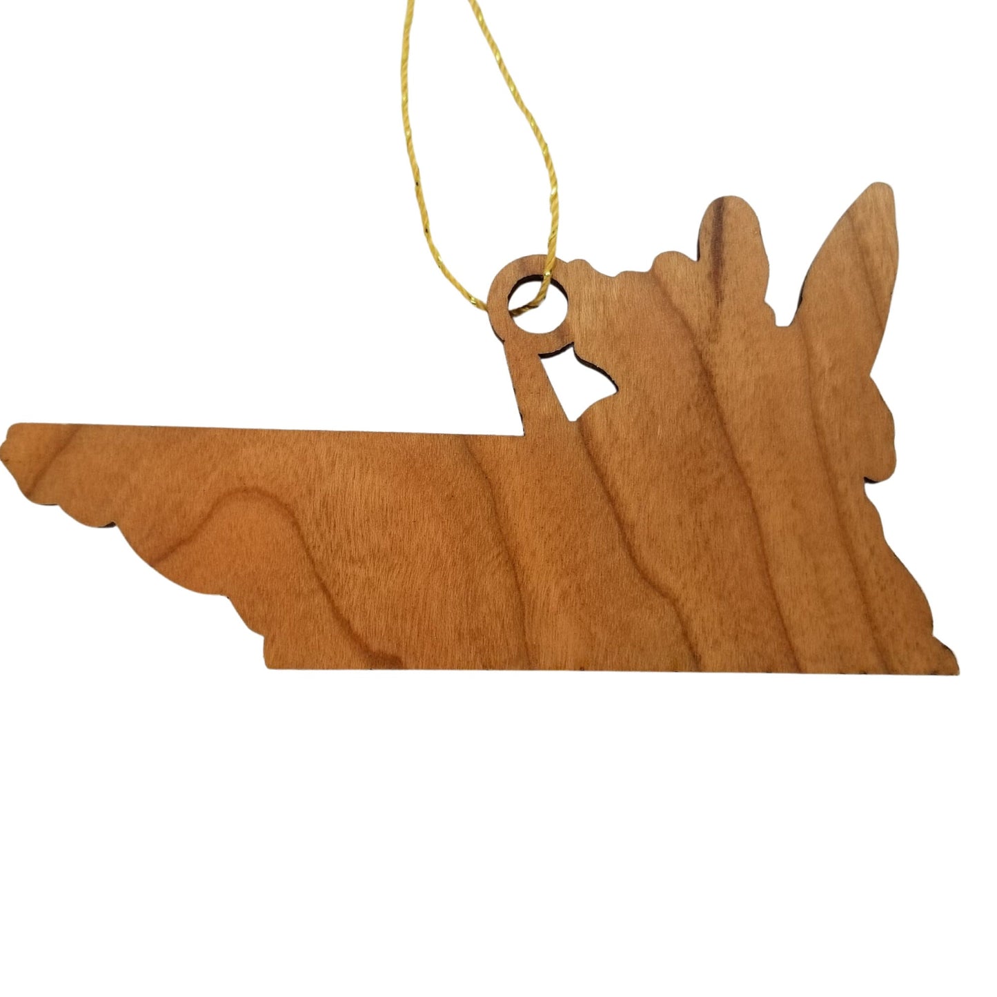 Wholesale Tennessee Wood Ornament -  TN State Shape with State Flowers Irises - Handmade Wood Souvenir