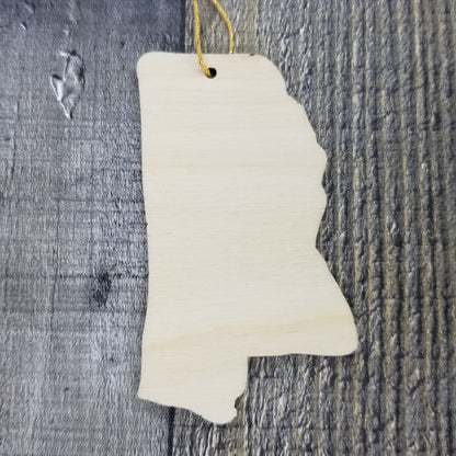 Mississippi Wood Ornament -  MS State Shape with State Motto  - Handmade Wood Ornament Made in USA Christmas Decor