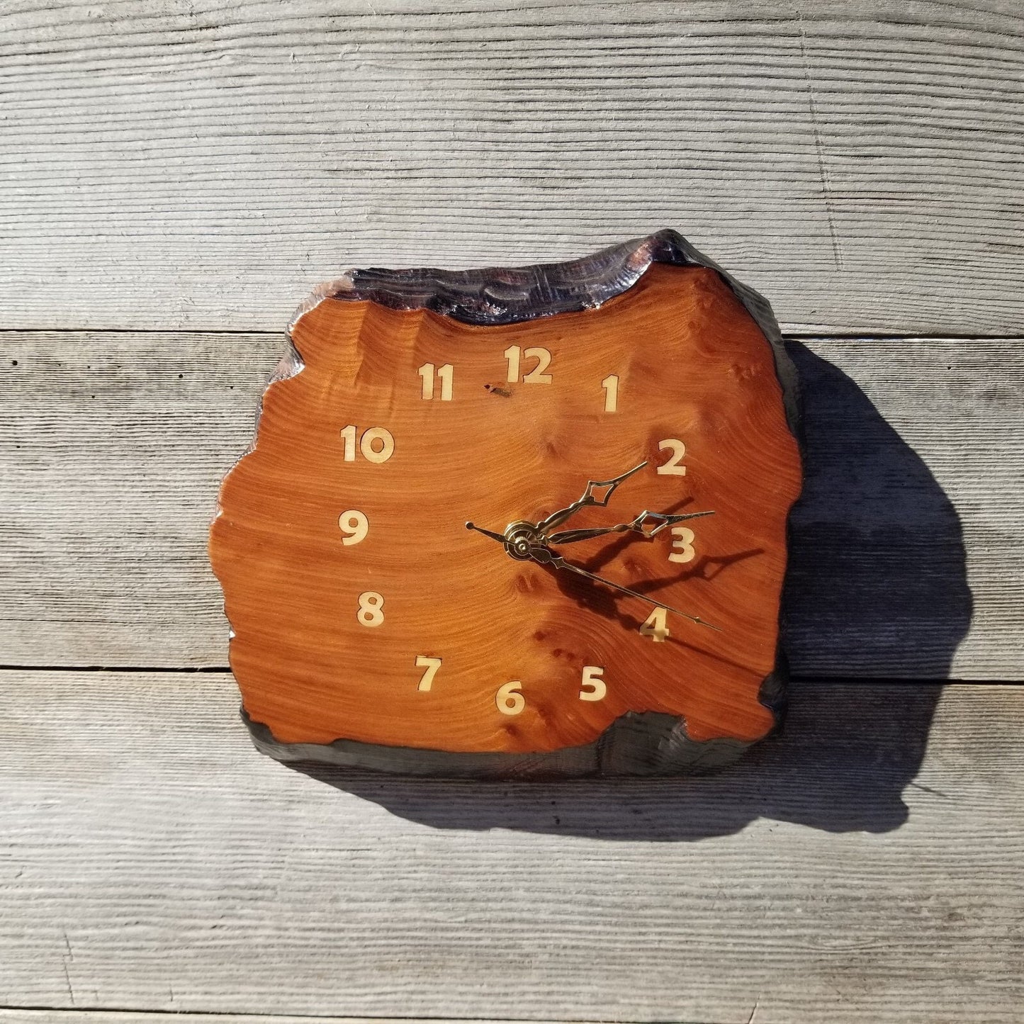 Wood Wall Clock Redwood Clock Handmade Wall Hanging Rustic Wedding Gift Burl Live Edge #559 Anniversary Small