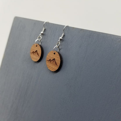 Wholesale Redwood Earrings - Mountain Engraved Wood Earrings - California Redwood Dangle Earrings - CA Souvenir Keepsake