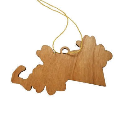 Wholesale Massachusetts Wood Ornament -  MA State Shape with State Flowers The Mayflower - Handmade Wood Souvenir