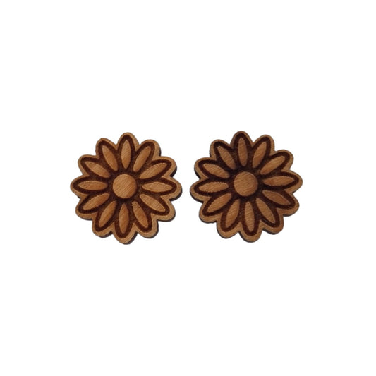 Wholesale Daisy Flower Earrings - Cherry Wood Earrings - Stud Earrings - Post Earrings - Daisies Floral Flowers