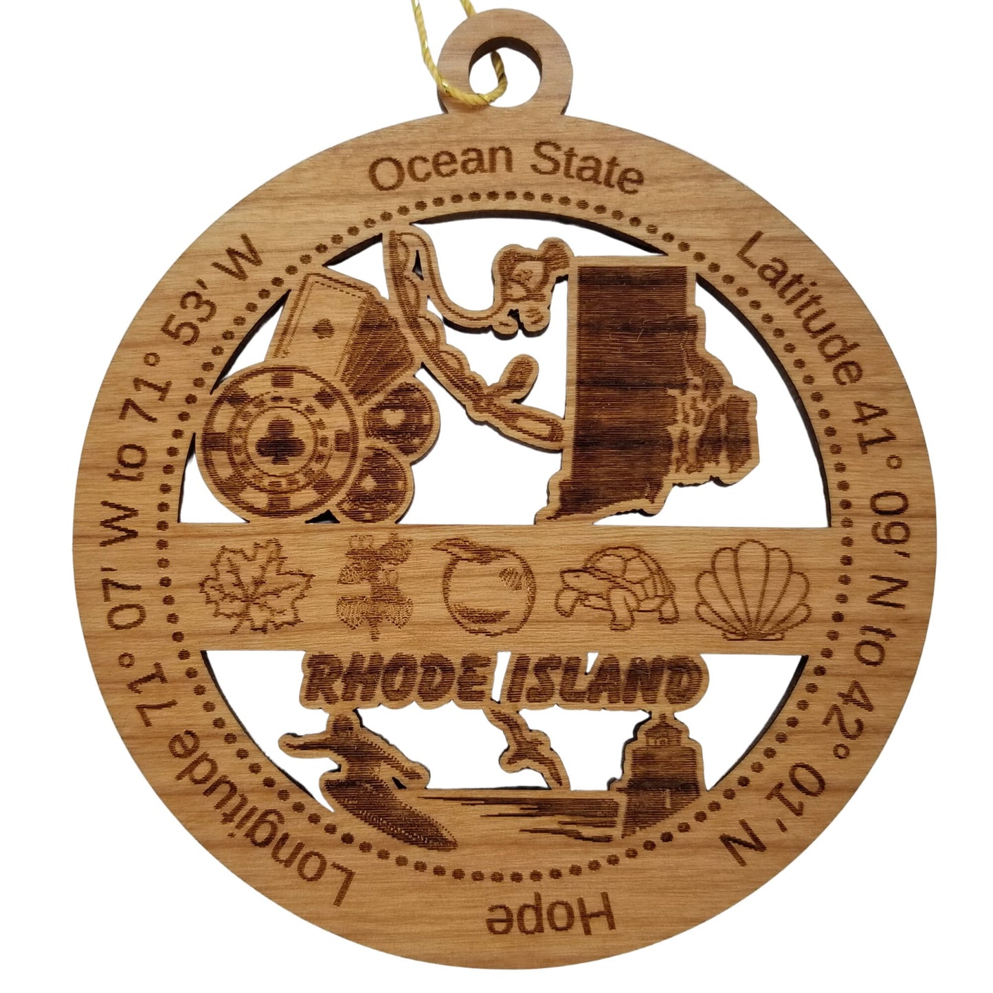 Wholesale Rhode Island Wood Ornament -  RI Souvenir - Handmade