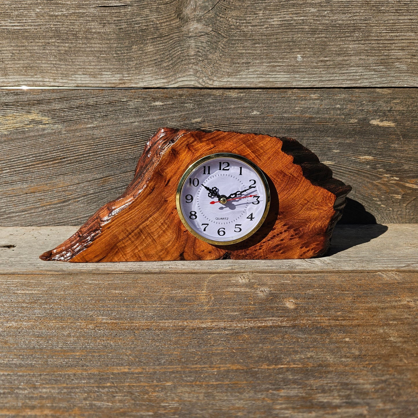 Redwood Wood Clock Redwood Burl Clock Table Shelf Mantle Desk Office #651 Sitting Wood Red Wood Anniversary Gift