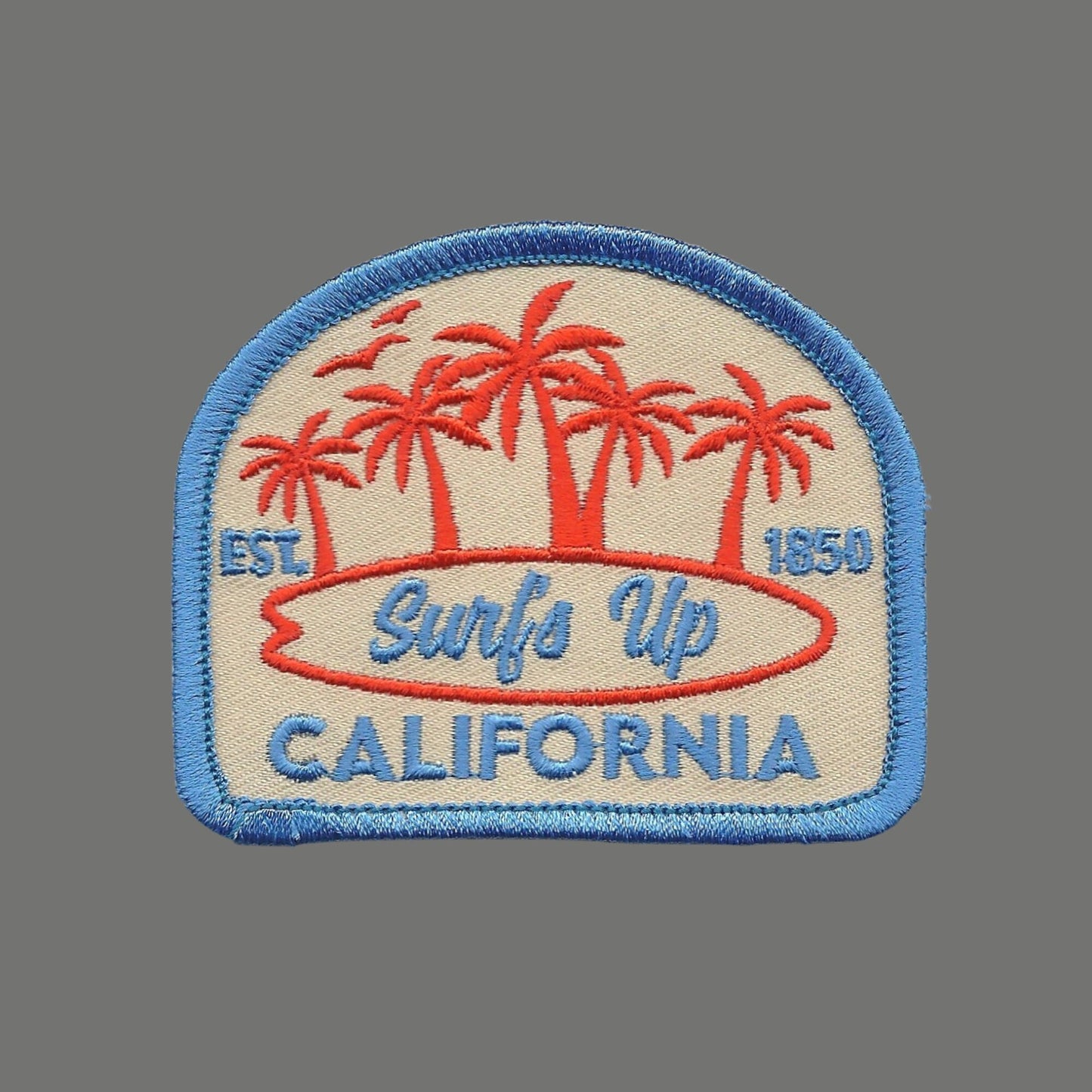 California Patch – Surfs Up Surfboard Surfing Palm Trees – Iron On Souvenir Travel Patch – CA Embellishment or Applique 3″