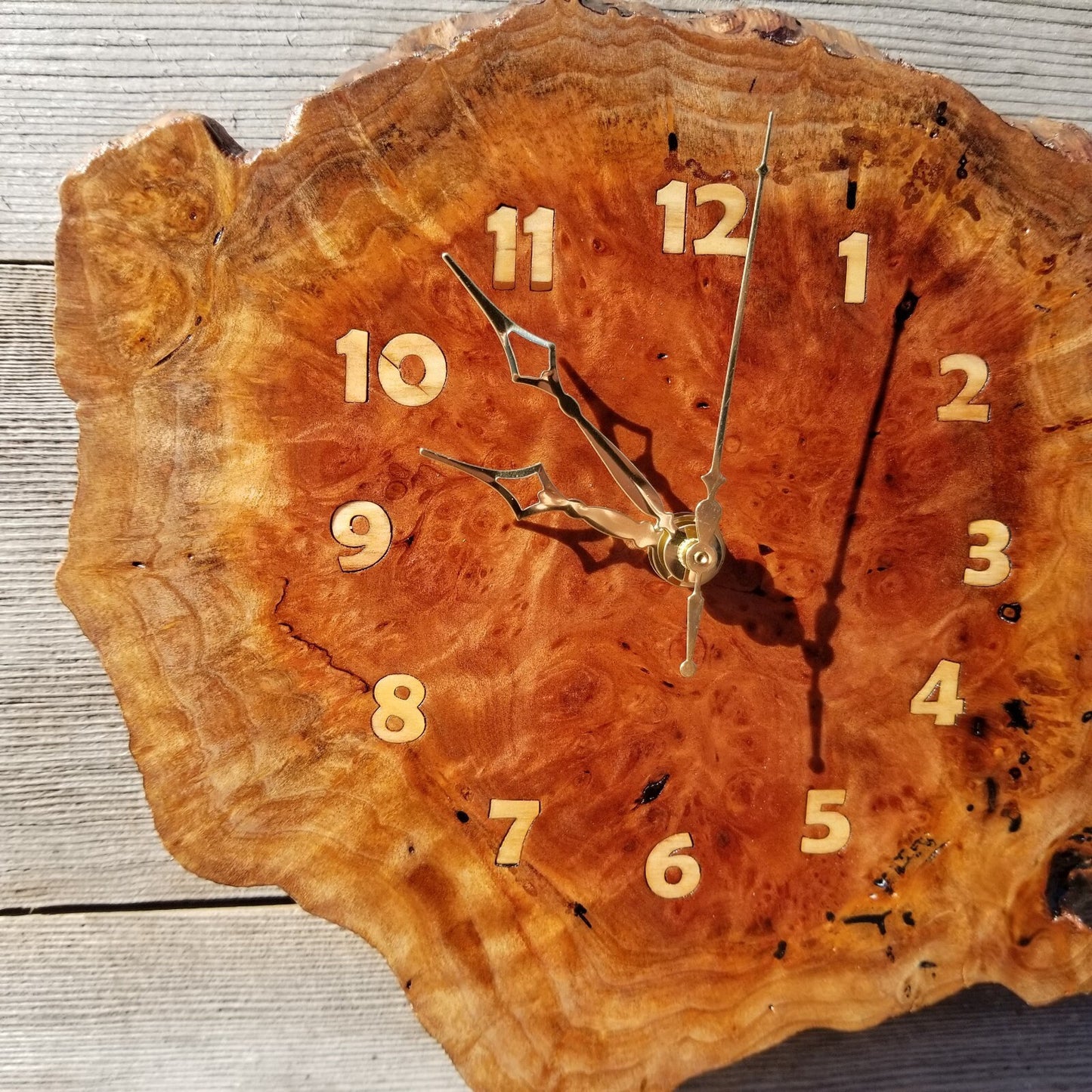 Wood Wall Clock Redwood Clock Handmade Wall Hanging Rustic Wedding Gift Burl Live Edge #556 Anniversary Small