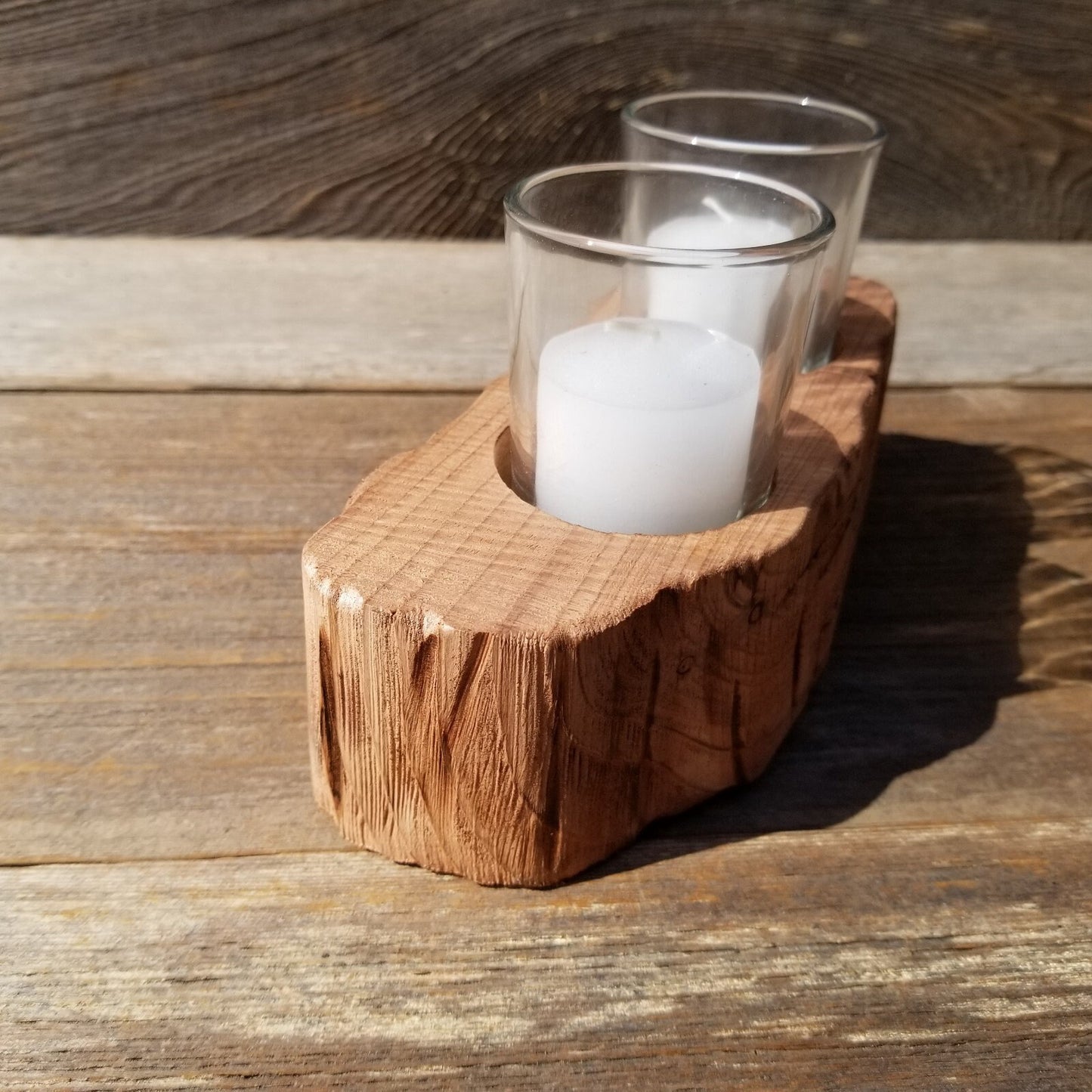 Candle Holder 2 Candles Wood Rustic Home Decor Handmade Wood Gift #530 Unique One of a Kind Gift Raw Unfinished Natural Redwood