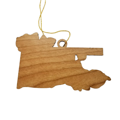 Wholesale Oklahoma Wood Ornament -  OK State Shape with State Flowers Oklahoma Rose - Handmade Wood Souvenir