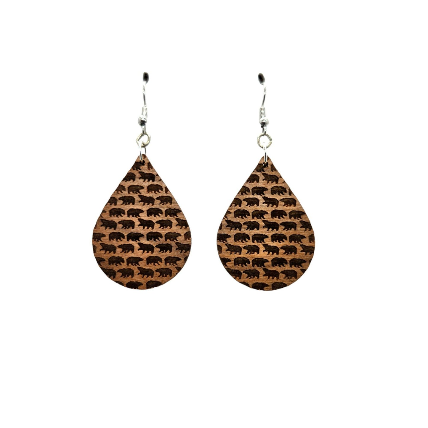 Wood Earrings - Floral Rectangle Shape Engraved Wood Drop Earrings - Dangle Earrings - Gift Flowers Leaves Stems