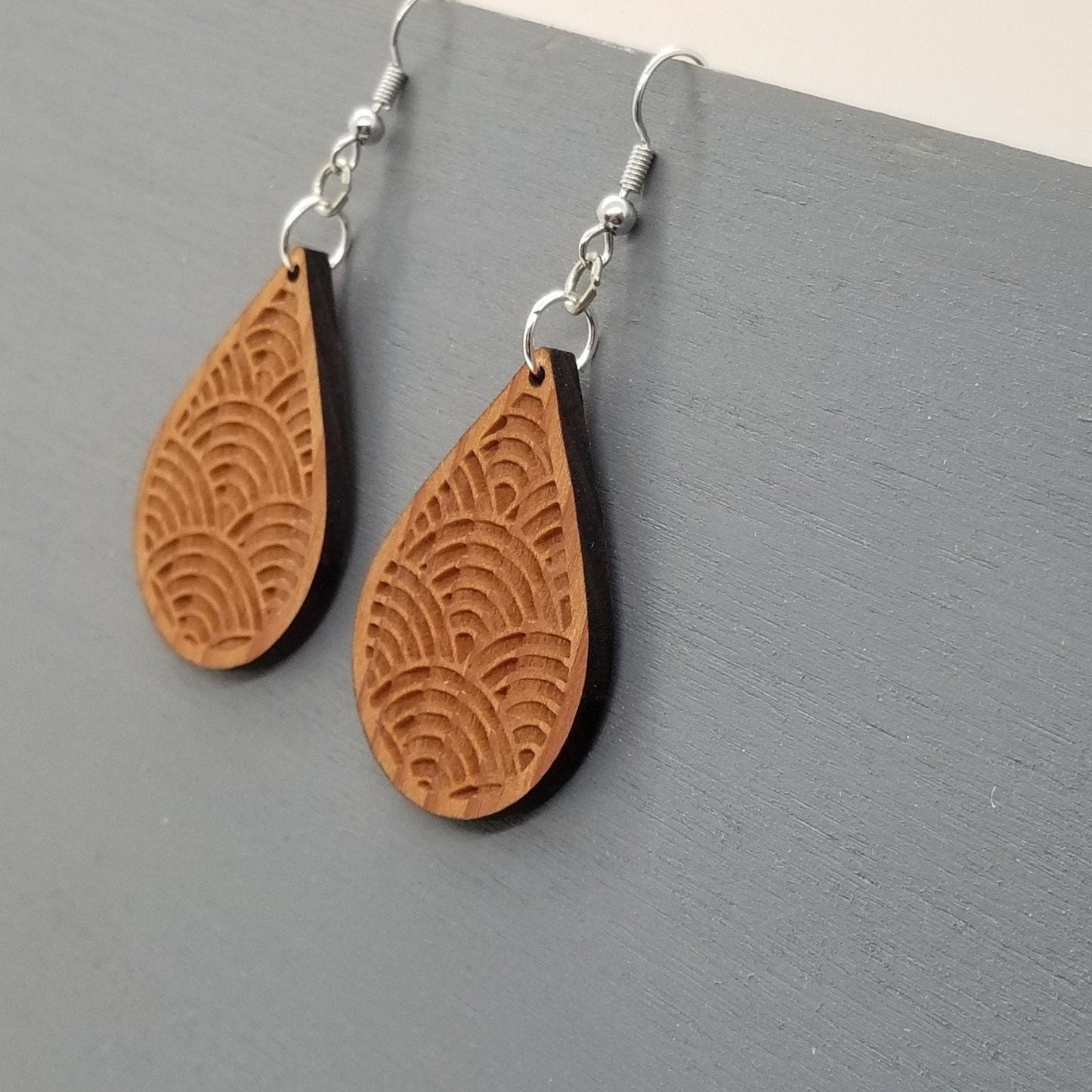 Wholesale Wood Earrings - Engraved Teardrop Wood Earrings - Dangle Earrings - Souvenir Keepsake