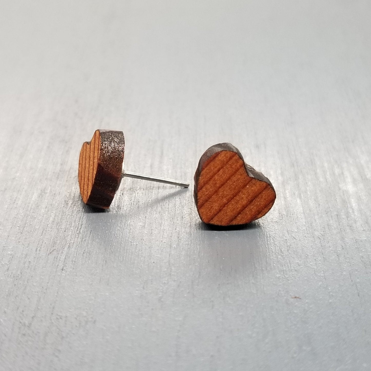 Redwood Earrings - Heart Wood Earrings - California Redwood Stud Earrings - CA Souvenir Keepsake - Post Earrings - Redwood