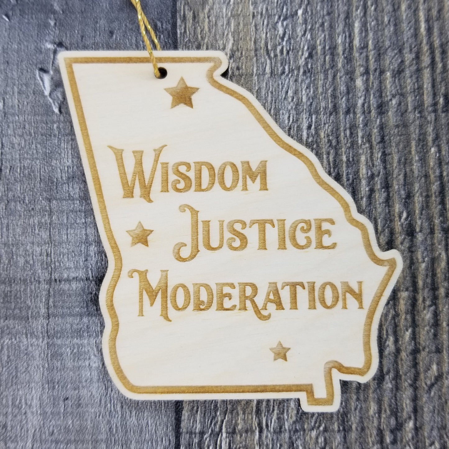 Georgia Ornament - GA State Shape with State Motto - Handmade Wood Ornament Made in USA Christmas Decor