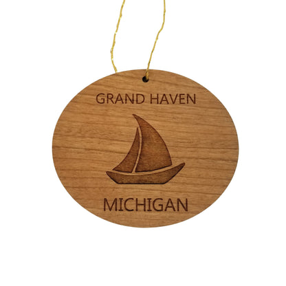 Grand Haven Michigan Ornament - Handmade Wood Ornament - MI Souvenir Sailing Sailboat - Christmas Ornament 3 Inch