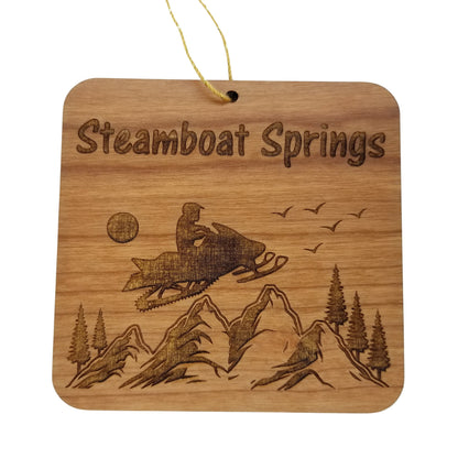 Wholesale Steamboat Springs Colorado Snowmobile Mountains Ornament Handmade Wood Souvenir