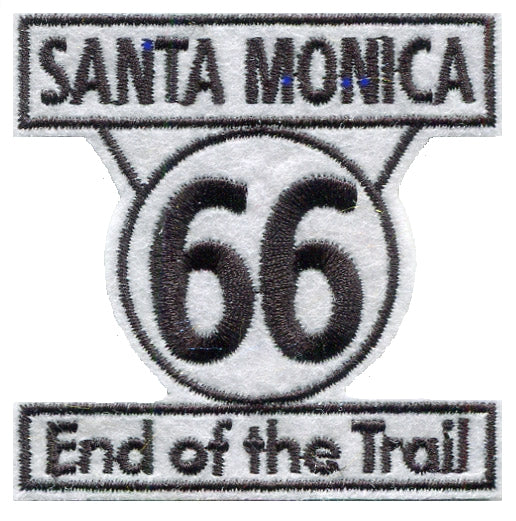 SANTA MONICA End of the Trail 66 sign souvenir embroidered patch, ROUTE 66