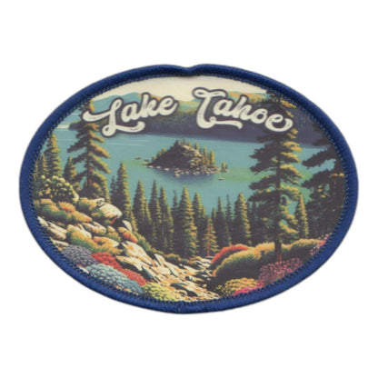 Lake Tahoe Patch – California Travel Souvenir Patch 3" Iron On Sew On Embellishment Mountains Trees Oval