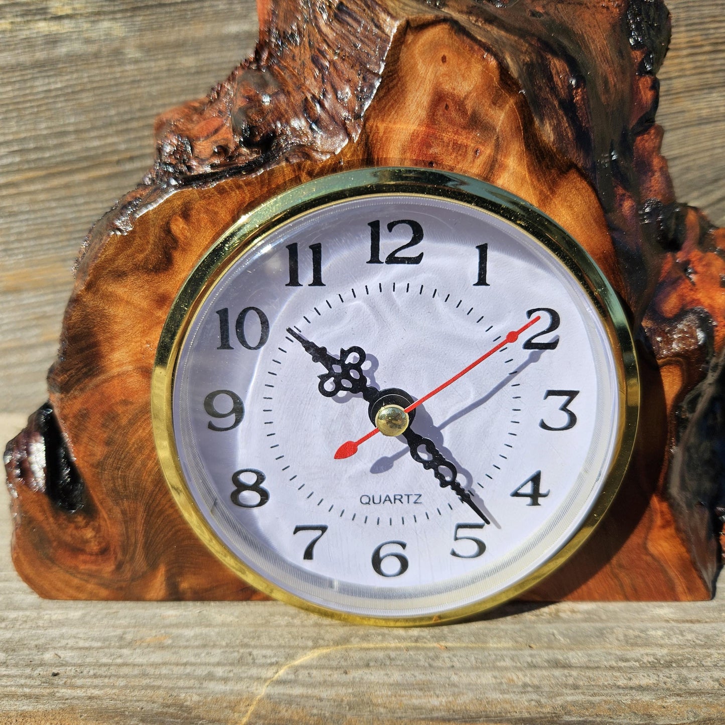 Redwood Wood Clock Redwood Burl Clock Table Shelf Mantle Desk Office #649 Sitting Wood Red Wood Anniversary Gift