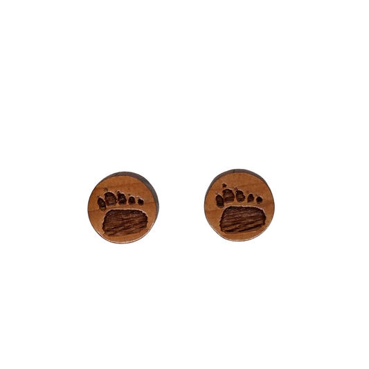 Bear Paw Earrings - Wood Earrings - Stud Earrings - Souvenir Keepsake - Post Earrings - Black Bear Tracks