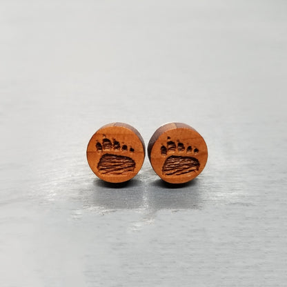 Bear Paw Earrings - Wood Earrings - Stud Earrings - Souvenir Keepsake - Post Earrings - Black Bear Tracks