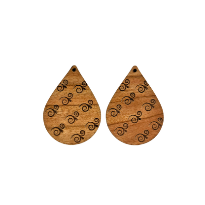 Wholesale Wood Earrings - Abstract Swirl Pattern Engraved Teardrop Wood Earrings - Dangle Earrings