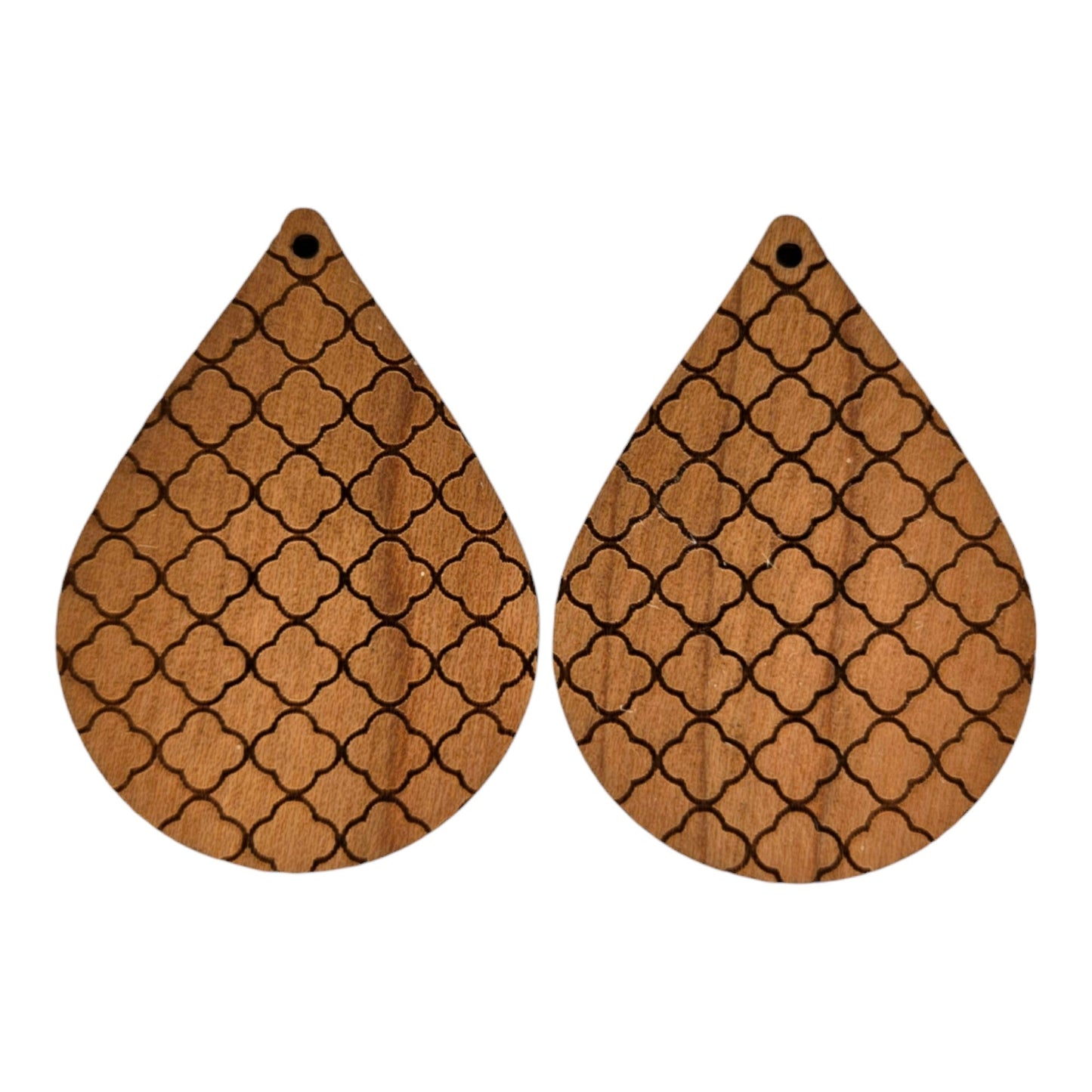 Wholesale Wood Earrings - Fishnet Mermaid Scales Pattern Engraved Teardrop Wood Earrings - Dangle Earrings