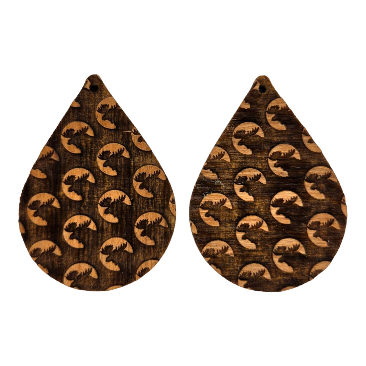 Wholesale Wood Earrings - Moose Head Pattern Engraved Teardrop Wood Earrings - Dangle Earrings - Walking Moose