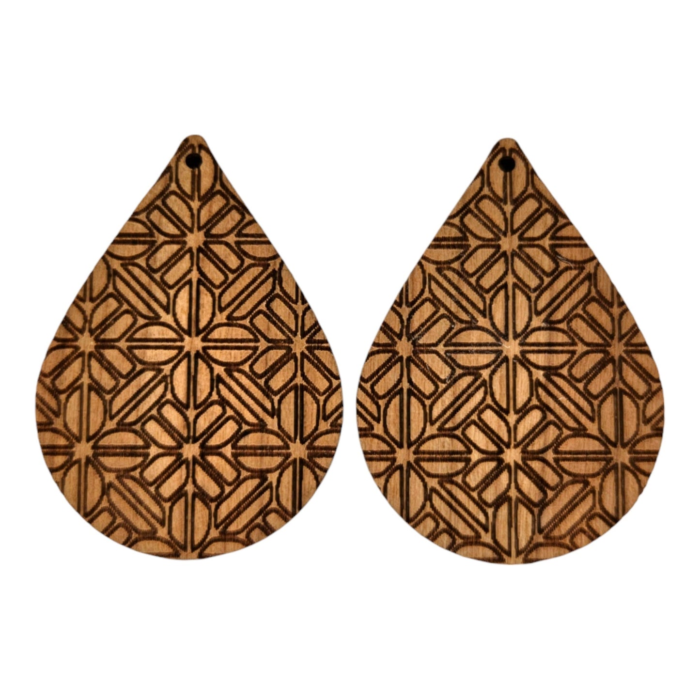 Wholesale Wood Earrings - Abstract Flower Floral Pattern Engraved Teardrop Wood Earrings - Dangle Earrings