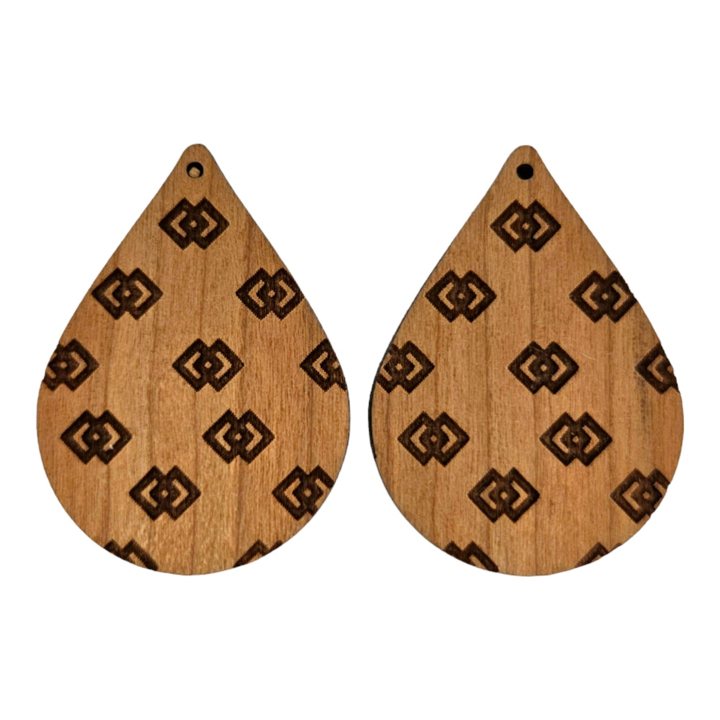 Wholesale Wood Earrings - Double Diamonds Boho Lightweight Engraved Teardrop Wood Earrings - Dangle Earrings