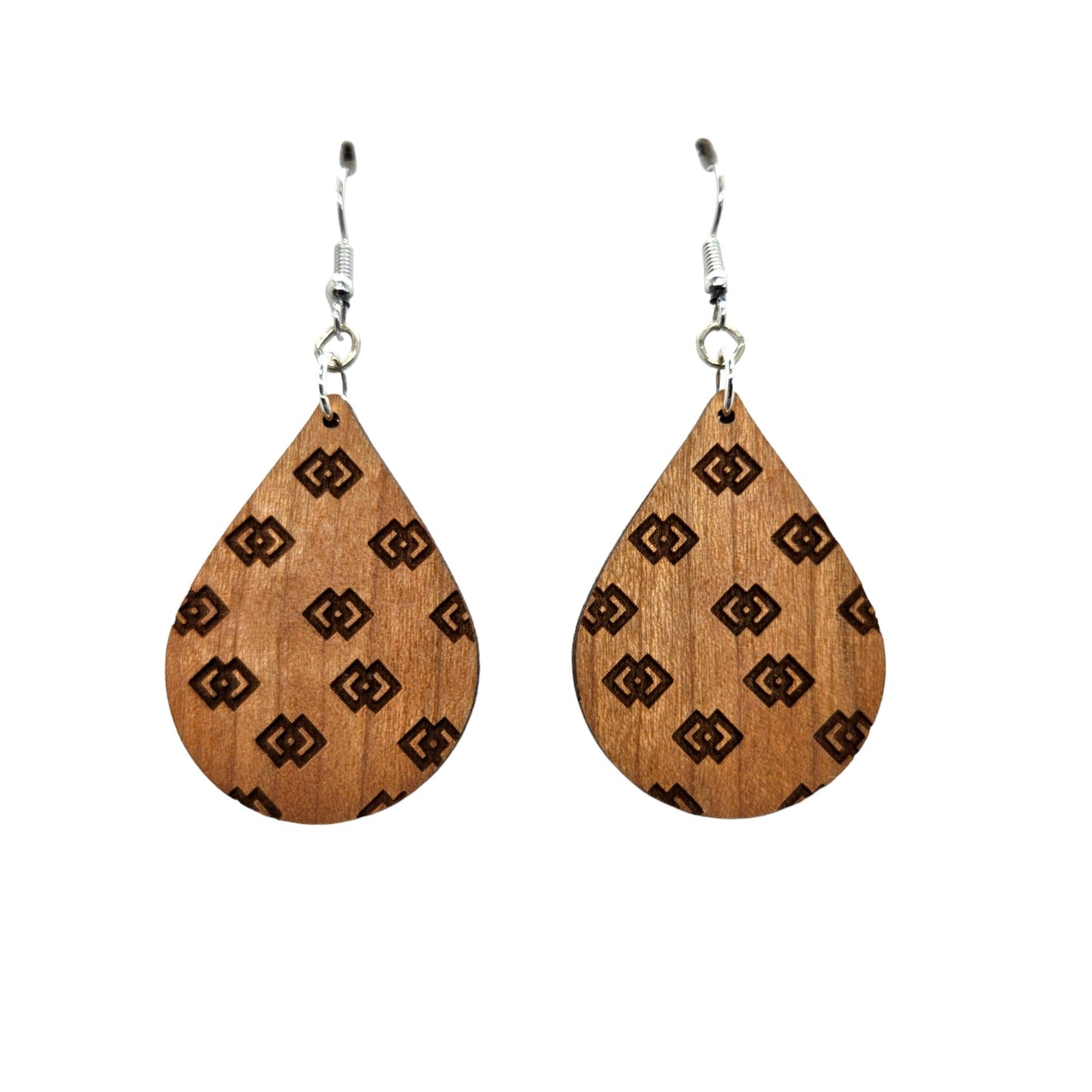 Wholesale Wood Earrings - Double Diamonds Boho Lightweight Engraved Teardrop Wood Earrings - Dangle Earrings