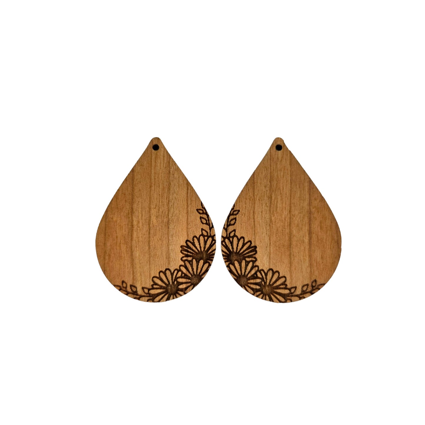 Wood Earrings - Daisies on the Edge Engraved Teardrop Lightweight Earrings - Dangle Earrings Drop Earrings - Gift