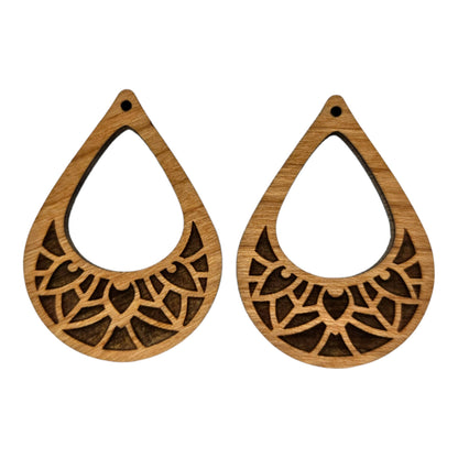 Wood Earrings - Cutout Teardrop Floral Engraved Lightweight Earrings - Dangle Earrings Drop Earrings - Gift