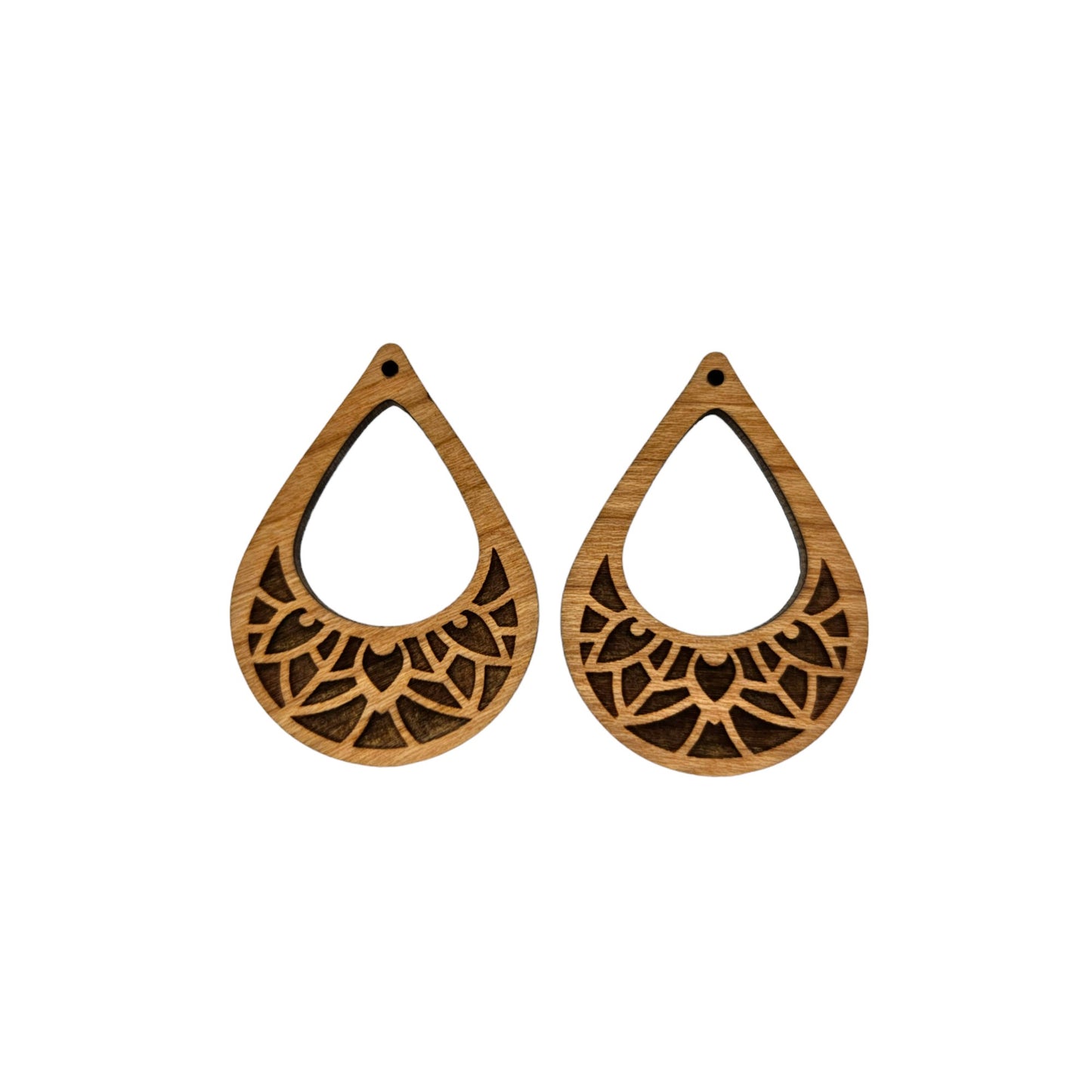 Wood Earrings - Cutout Teardrop Floral Engraved Lightweight Earrings - Dangle Earrings Drop Earrings - Gift